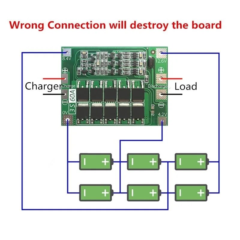 3S-60A-Bms-Board-11.1V-12.6V-18650-Li-Ion-Lithium-Battery-Protection-Board-connection-in-Pakistan.jpg 3S 60A 12.6V Cell 18650 Li-ion Lithium Battery Charging BMS Board Balanced Charging Module - Image 3