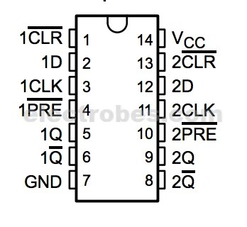 74hc74-pins.jpg 74LS74 7474 Dual D-Type Flip-Flop IC - Image 2