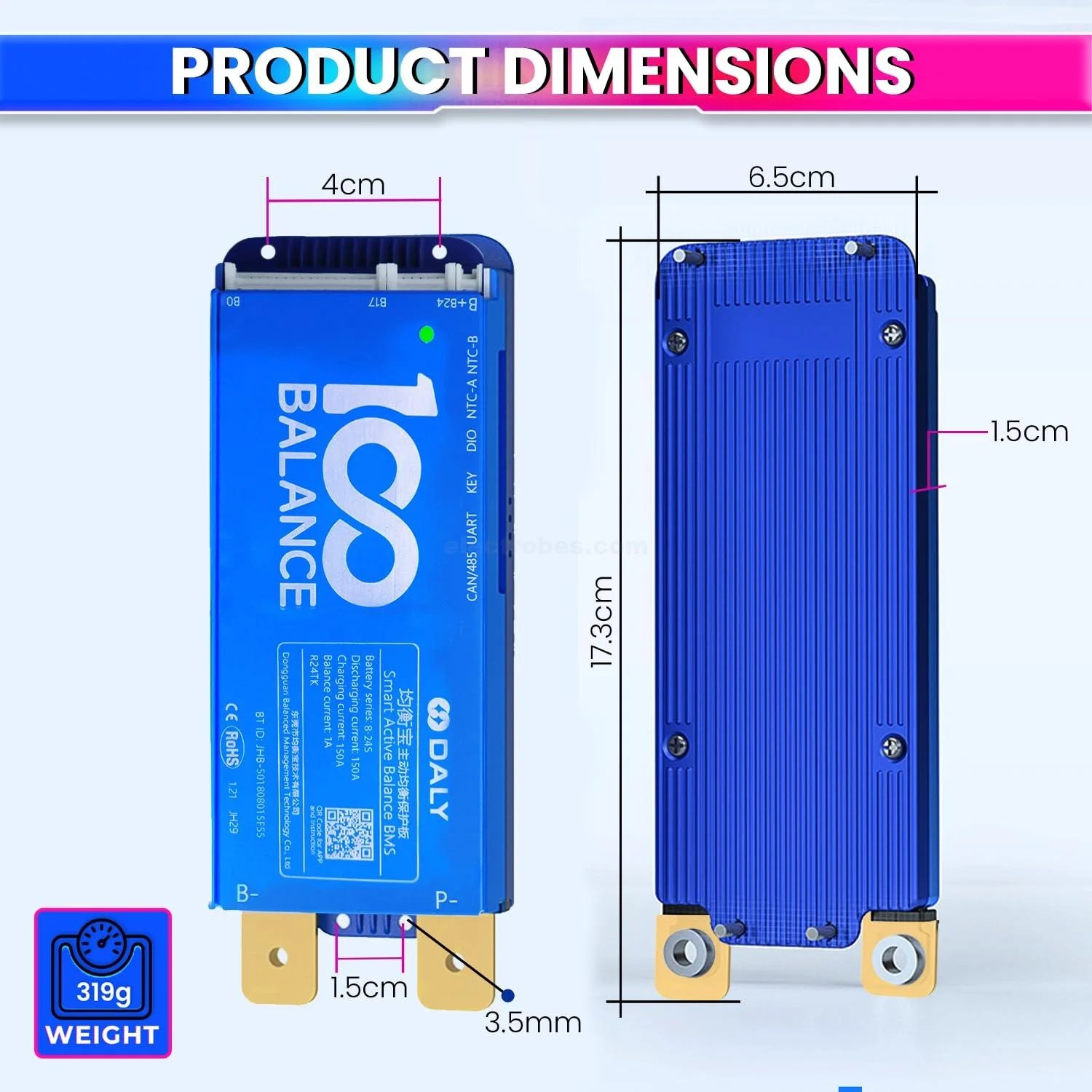 DALY-BMS-150A-8S-24S-24V-48V-60V-72V-BMS-with-1A-Active-Balancer-and-Builtin-Bluetooth-for-Lithium-ion-LFP-LTO-Battery-Pack-in-Pakistan.jpg DALY 150A 8S-24S Smart BMS with UART, RS485, CAN Port and 1A Active Balancer with Build-in Bluetooth - Image 6