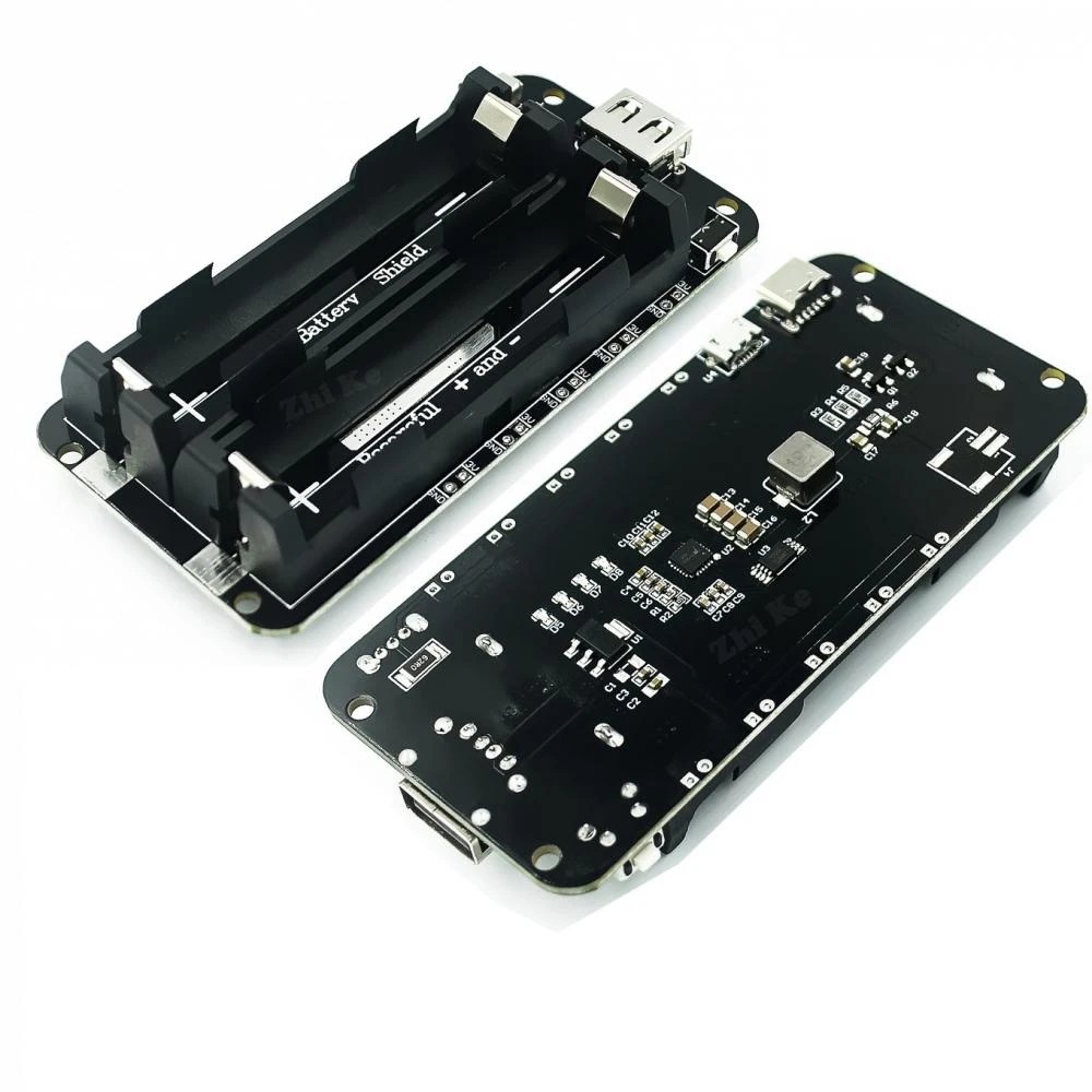 ESP8266-ESP32-Dual-18650-Lithium-Battery-Shield-V8-5V-2-2A-3V-1A-Mobile-Power-Bank-module-in-Pakistan-1.jpg 1865O Battery Holder Double Li-ion V8 Battery Shield Micro USB Type C USB Charging Ports - Image 4