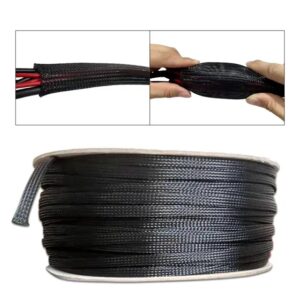 10mm Elastic woven wire mesh black encrypted arranged woven nylon tube telescopic sleeve – 1 Meter