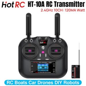 HOTRC HT-10A 2.4GHz 10 Channels RC Transmitter and Receiver FHSS & 10CH Receive for FPV Drone RC Airplane Aircraft Boat Car Helicopter