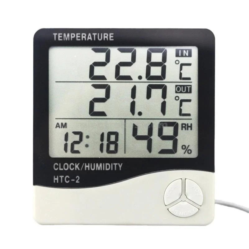 HTC-2-Digital-Thermometer-Hygrometer-Weather-Station-Temperature-Humidity-Meter-Clock-Wall-Indoor-Outdoor-Sensor-Probe.jpg HTC-2 3 in 1 High Accuracy LCD Digital Thermometer Hygrometer with Clock - Image 2