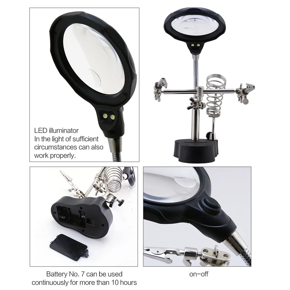 Magnifier-BST-TE801-Helping-Hand-Clip-Clamp-LED-Magnifying-Glass-Soldering-Iron-Stand-Welding-Rework-Repair-at-best-price-in-pakistan.jpg Helping Hand Third Hand Tool Soldering Iron Stand with Magnifying Glass and LED Light - Image 4