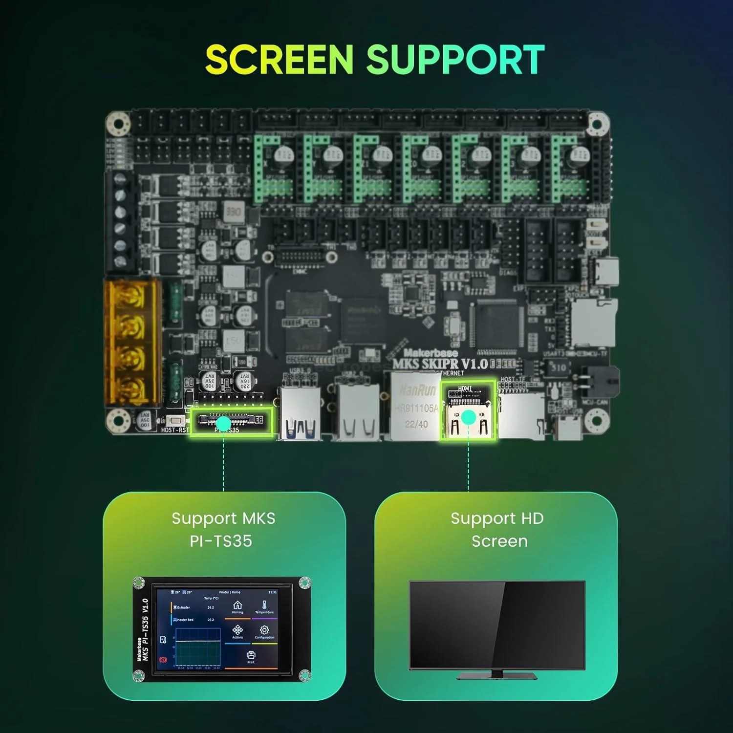 Makerbase-Mks-Skipr-3D-Printer-Board-Quad-Core-64Bits-Soc-Loopt-Klipper-3d-printer-main-board-in-Pakistan.jpg Makerbase MKS SKIPR V1.0 32Bit Control Board All-in-one board for Klipper Firmware, Configurable for all 3D printers - Image 7