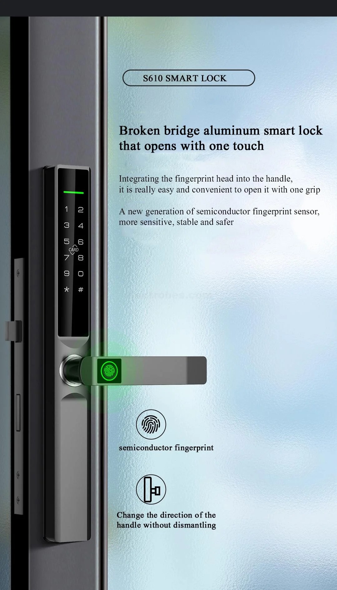 S610-black-Smart-Door-Automatic-Lock-with-biometric-card-pin-key-App-controlled-security-locking-systems-in-Pakistan-2.jpg S610 Waterproof IP65 Smart Handle Door Automatic Lock with RFID, Pin, Key and Biometric Verification System for Home Office Security - Image 2