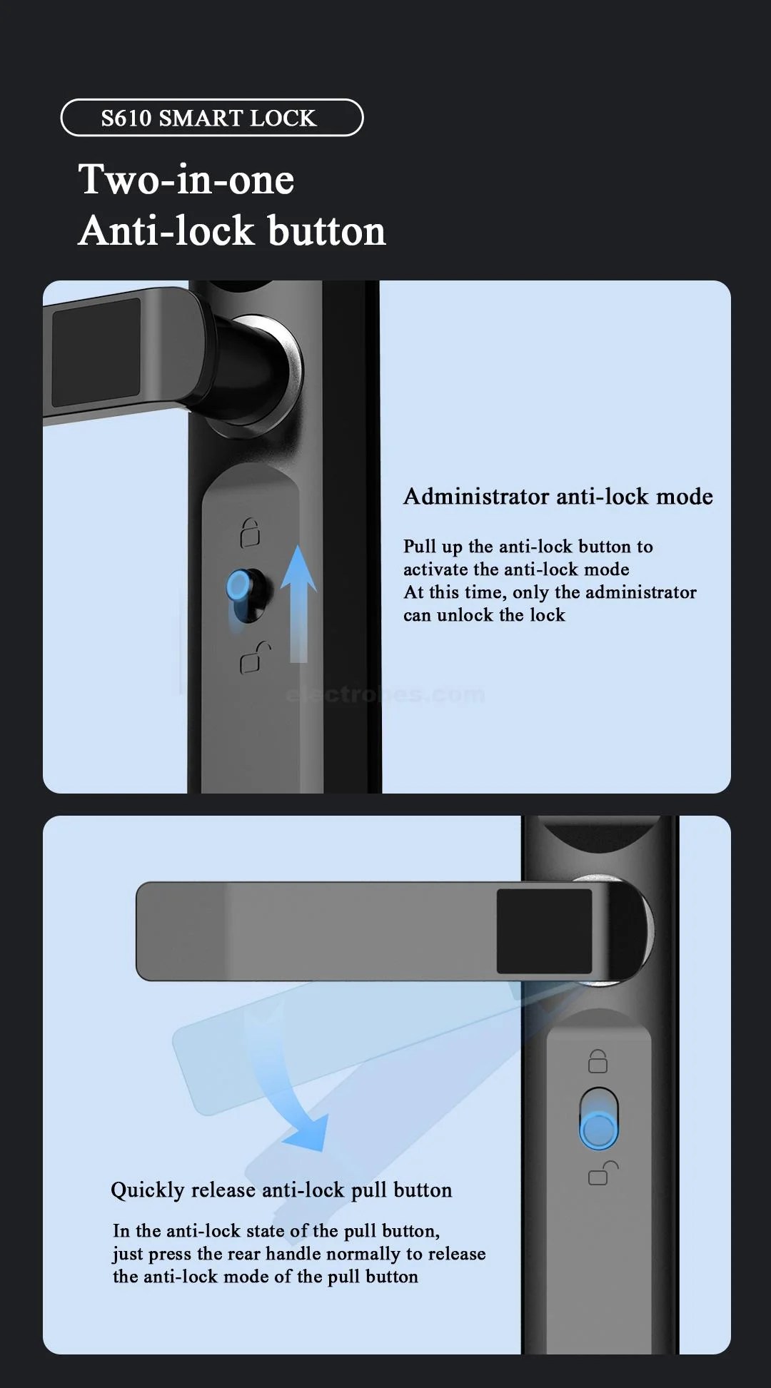 S610-black-Smart-Door-Automatic-Lock-with-biometric-card-pin-key-App-controlled-security-locking-systems-in-Pakistan-3.jpg S610 Waterproof IP65 Smart Handle Door Automatic Lock with RFID, Pin, Key and Biometric Verification System for Home Office Security - Image 3