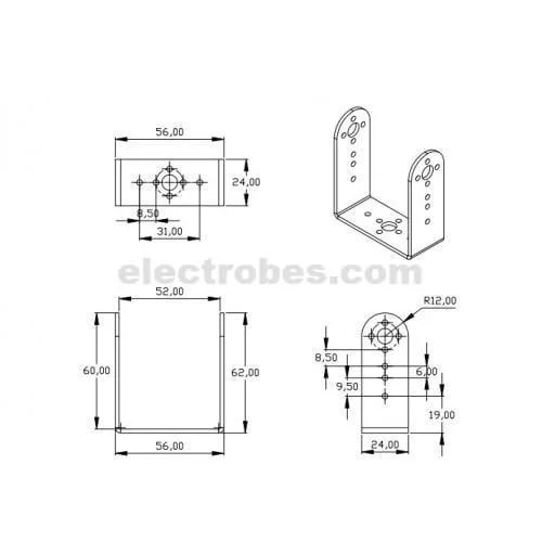 SERVO-BRACKETS-NO2-A-500x500-1.jpg Long U-shaped Servo Bracket PTZ Robotic Manipulator DIY Robot Mount - Image 2