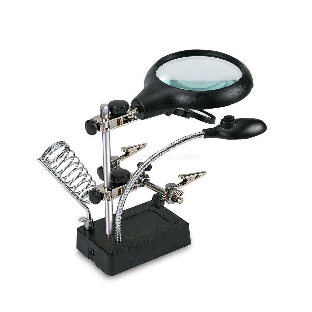 Soldering-Iron-Stand-Third-Hand-Tool-Helping-Hand-with-Magnifying-Glass-and-LED-Light-in-pakistan-1.jpg Helping Hand Third Hand Tool Soldering Iron Stand with Magnifying Glass, Triple Zoom and LED Light - Image 4